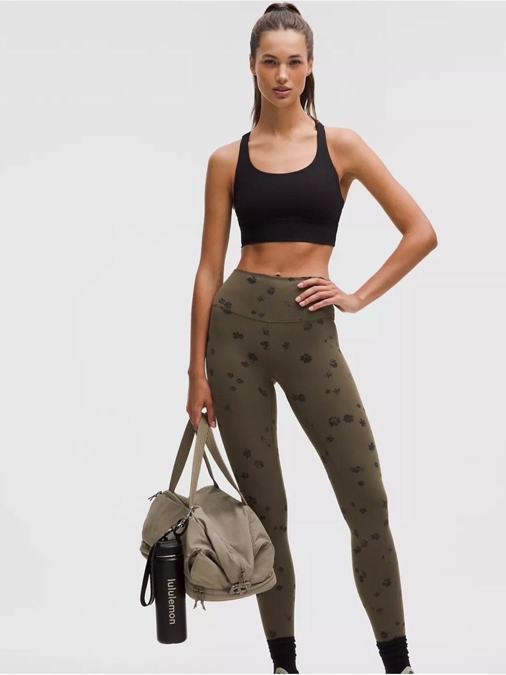 Lululemon High-Waist Olive Floral Print Leggings